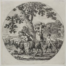 Satyr Family Walking, c. 1657, Stefano della Bella, Italian, 1610-1664, Italy, Etching on ivory