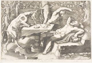 Satyr Trying to Wake Silenus with a Grapevine, c. 1540, Giorgio Ghisi, Italian, 1520-1582, Italy,