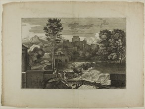 Waterfall at a Stone Bridge, with Castle in the Distance, 1668–71, Sébastien Bourdon, French,