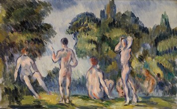 Bathers, 1890/94, Paul Cézanne, French, 1839-1906, France, Oil on canvas, 22.6 × 35.4 cm (8 7/8 ×