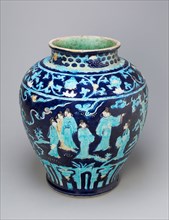 Jar with Scholars in Garden, Ming dynasty (1368–1644), 16th century, China, Fahua ware, stoneware