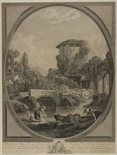 Landscape with a Bridge and a Dovecote, 18th century, Pierre François Laurent (French, 1739-1809),