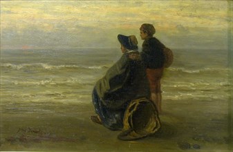 Mother and Child on a Seashore, c. 1890, Jozef Israëls, Dutch, 1824-1911, Holland, Oil on panel, 19