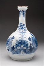 Bottle, c. 1750, England, Liverpool or London, Liverpool, Tin-glazed earthenware, H. 23.9 cm (9 3/8
