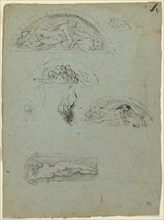 Standing Figure in a Niche and Studies for the Ugolino Group (recto), Red-Robed Prelate in a Crowd