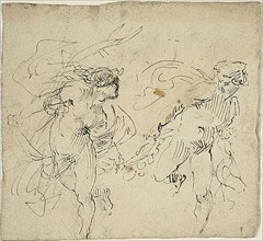 Two Running Male Figures, n.d., Jean Baptiste Carpeaux, French, 1827-1875, France, Pen and brown