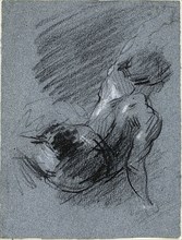 Back View of Seated Figure, Lifting Left Arm, n.d., Jean Baptiste Carpeaux (French, 1827-1875),