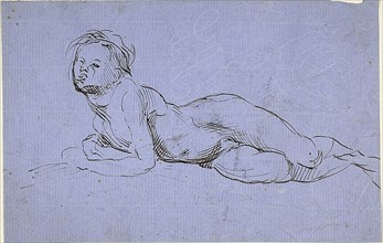 Young Boy Reclining, n.d., Jean Baptiste Carpeaux, French, 1827-1875, France, Pen and brown ink on