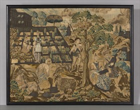 Needlework Panel, Late 17th century, Portugal or England, Portugal, Linen ground embroidered with