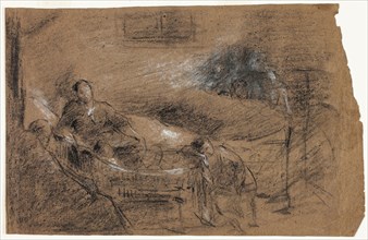 Deathbed Scene, n.d., Jean Baptiste Carpeaux, French, 1827-1875, France, Black and white pastel on