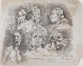 Studies of Heads, 1860, after Jean Baptiste Carpeaux, French, 1827-1875, France, Engraving on