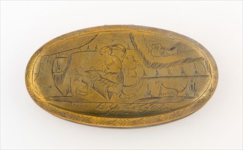 Tobacco Box with Scene of Venus and Adonis, early 18th century, England, Brass, 13 × 7.6 cm (5 1/8