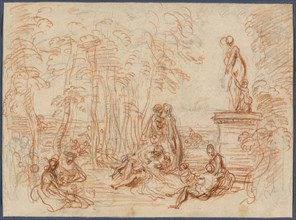 Study for The Feast of Love, c. 1717, Jean Antoine Watteau, French, 1684-1721, France, Red chalk