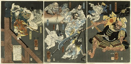 The Young Yoshitsune defeats Benkei at Gojo Bridge, c. 1848, Utagawa Kuniyoshi, Japanese,