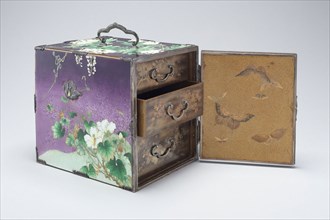 Kodansu Small Chest, early 20th century, Japanese, Japan, Enamel on silver, lacquer, and engraved