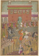A Procession Scene with Musicians, from a copy of the Padshanama, Mughal period, mid 17th century,