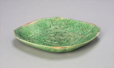 Square Dish with Flared, Scalloped Sides and Floral and Butterfly Design, Liao dynasty (907–1125),