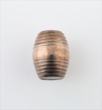 Barrel-Shaped Nutmeg Grater, c. 1830, Possibly Denmark, Denmark, Silver and iron, H. 3.8 cm (1 1/2