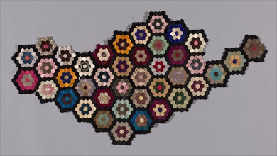 Fragment from Bedcover (Mosaic or Honeycomb Quilt), 1876, United States, Silk and cotton, plain,