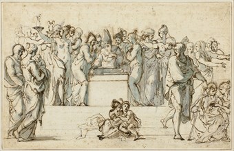 Marriage of the Virgin, c. 1575, Follower of Parmigianino, Italian, 1503-1540, Italy, Pen and brown