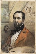 Self-Portrait, 1843, Louis Gallait, Belgian, 1810-1887, Belgium, Black conte crayon, colored