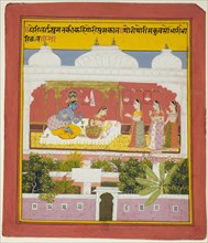 Krishna and Radha in a Pavilion, page from a copy of the Sat Sai Seven Hundred Verses), dated 1719,
