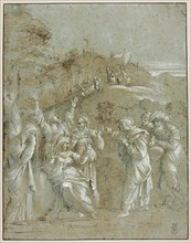 The Virgin, the Holy Women, and Saints John, James and Joseph of Arimathea, with Christ on the Way