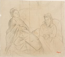 Madame Lisle and Madame Loubens, 1869/72, Edgar Degas, French, 1834-1917, France, Graphite on tan