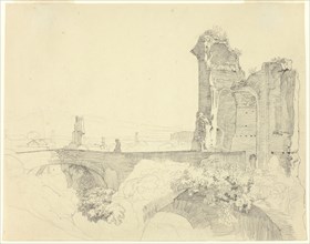 Bridge and Ruined Tower, n.d., Johann Christoph Erhard, German, 1795-1822, Germany, Graphite on