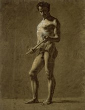 Standing Academic Male Nude (recto), Sketch of Upper Arm (verso), 1816, Eugène Delacroix, French,
