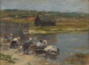 Washerwomen at the Edge of the Pond, 1880/85, Eugène-Louis Boudin, French, 1824-1898, France, Oil