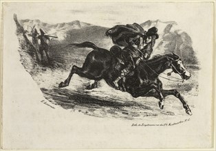The Smuggler’s Flight, 1826, Eugène Delacroix, French, 1798-1863, France, Lithograph in black on