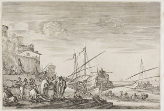 Views of the Port of Livorno: Houses Overlooking a Port, 1654/55, Stefano della Bella, Italian,