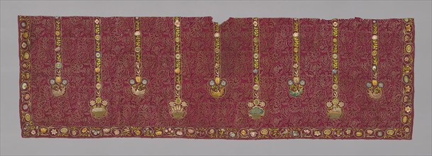Panel (Showing Symbols of the Four Seasons), 17th century, France, Silk, satin weave self-patterned