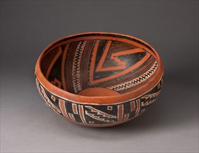 Bowl with Geometric Black-and-White Motifs on Interior and Exterior Survace, A.D. 1300/1400,