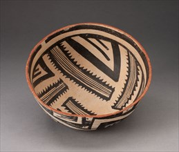 Bowl with Radiating Striped Bands and Triangles and Interlocking Zigzag on Exterior, A.D.