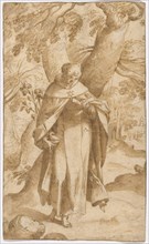 Saint Dominic Reading, c. 1573, Bartholomaeus Spranger, Flemish, 1546-1611, Flanders, Pen and brown