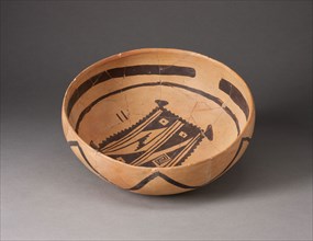Bowl with Abstract, Geometric Rendering of Blanket on Interior, 1400/1600, Hopi, Jeddito