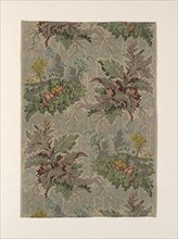 Panel, c. 1734, France, Silk, silvered-metal strips, and gilt- and silvered-metal-strip-wrapped