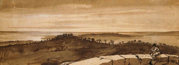 Panorama from the Sasso, 1649/1655, Claude Lorrain, French, 1600-1682, France, Pen and brown ink