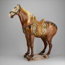 Horse, Tang dynasty, (A.D. 618–907), 1st half of 8th century, China, Earthenware with three-color