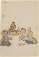 Villagers Grinding Corn, page from the Fraser Album, Company School, c. 1820, India, Delhi, India,