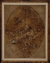 Olympus, 1743/1744, Lorenzo de’ Ferrari, Italian, 1680-1744, France, Brush and brown ink and brown