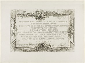 Frontispiece, from Roman Antiquities, Part I, 1748, Giovanni Battista Piranesi, Italian, 1720-1778,