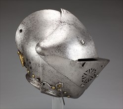 Close Helmet for the Tourney, c. 1580, South German, Augsburg, Augsburg, Steel, brass, and leather,