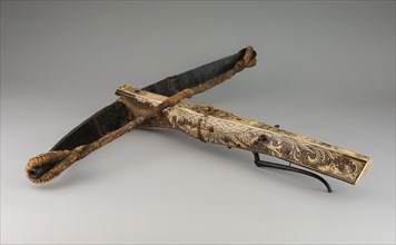 Crossbow, 1730/50, German, Germany, Steel, fruitwood, staghorn, leather, and hemp, 11.4 × 73.7 × 88