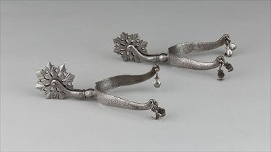 Pair of Rowel Spurs, early 17th century, North European, Northern Europe, Iron and silver, L. 16.5