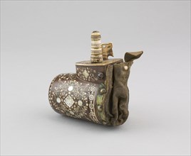 Powder Flask with Bullet Pouch, mid–17th century, Polish, Silesia, Teschen, Central Europe, Wood,