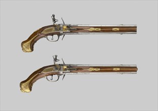 Double-Barrel Revolving Flintlock Holster Pistol (One of a Pair), 1720/30, Gunsmith: T. (Thomas)