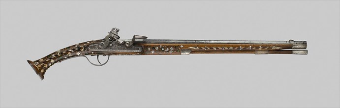 Flintlock Pistol, 1640/50, French, Alsace, Alsace, Steel, silver, brass, wood, mother-of-pearl, and